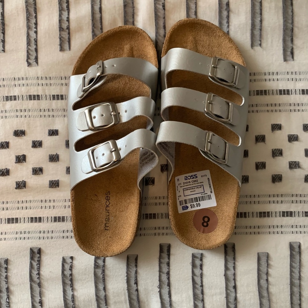 NWT Silver Slip-on Sandal - Birkenstock Dupe
